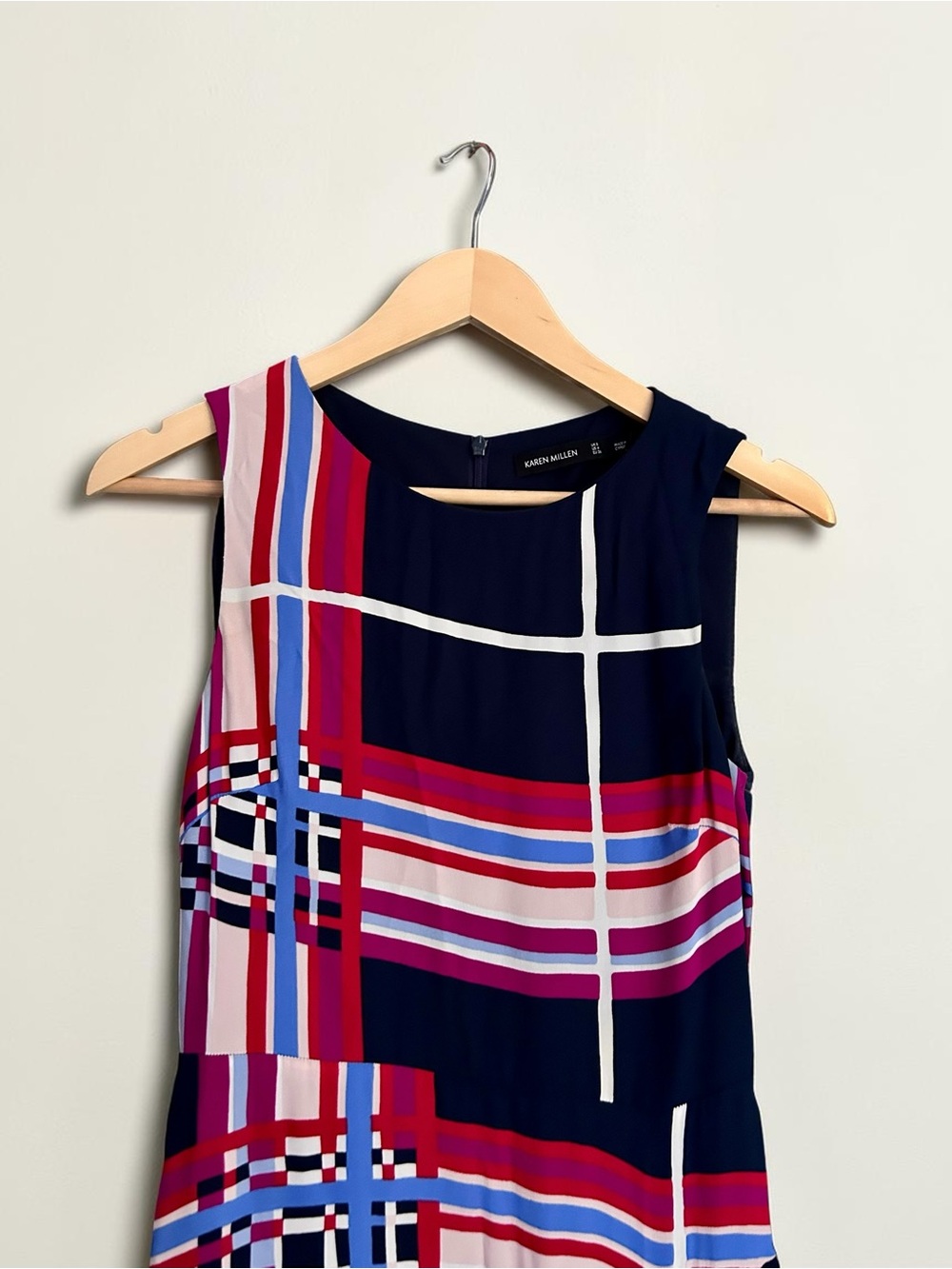 Karen Millen Geometric Plaid Fit & Flare Handkerchief Hem Midi Dress US 4 - Picture 6 of 10